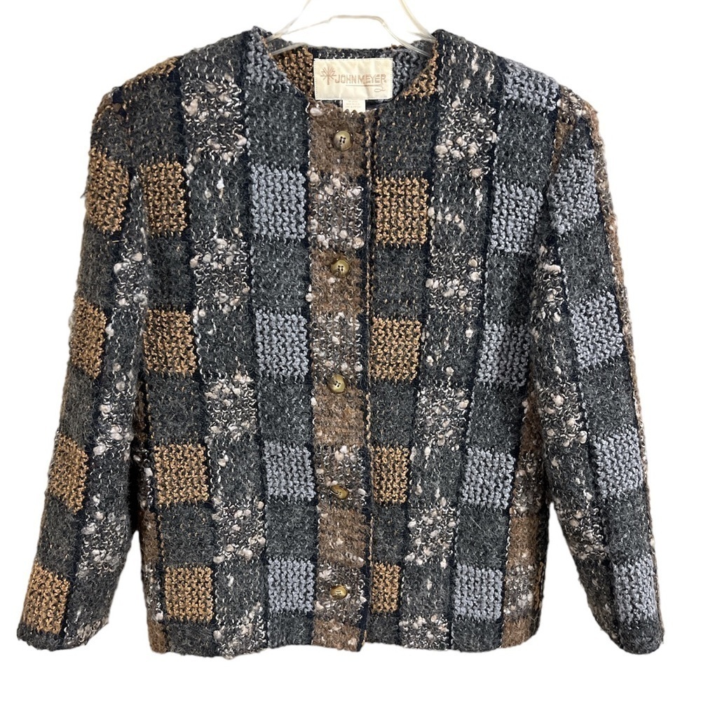 Vintage John Meyer‎ Mohair Wool Blend Plaid Blazer Size 8 Grannycore Grandpa